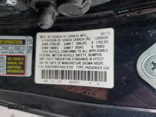 2013 Honda Civic Cpe LX with VIN 2HGFG3B57DH513135, listed as a Copart auction lot 45701564 with 276,418 mi miles and Salvage Title. Bid and sale history available at carsss.com. Image 13.