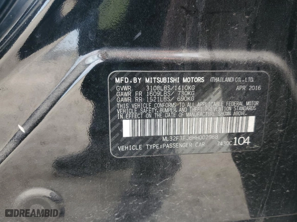 2017 Mitsubishi Mirage G4 ES with VIN ML32F3FJ6HH002988, listed as a Copart auction lot 50826015 with 157,368 mi miles and Clean Title. Bid and sale history available at carsss.com. Image 12.