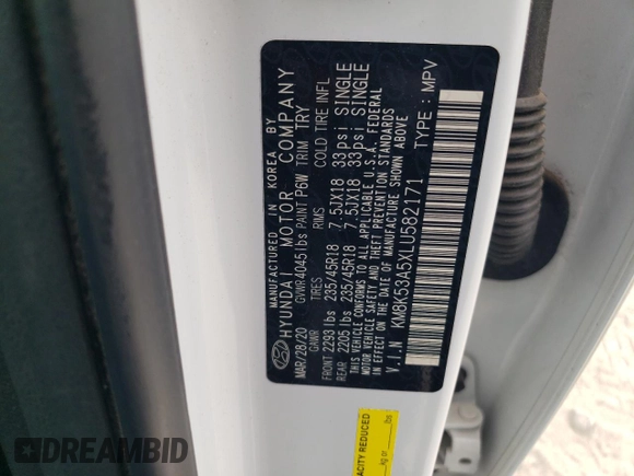 2020 Hyundai Kona Ultimate with VIN KM8K53A5XLU582171, listed as a Copart auction lot 78812804 with 44,302 mi miles and Salvage Title. Bid and sale history available at carsss.com. Image 13.