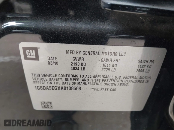 2010 Cadillac CTS with VIN 1G6DA5EGXA0138568, listed as a IAAI auction lot 41354741 with 173,253 mi miles and . Bid and sale history available at DreamBid. Image 9.