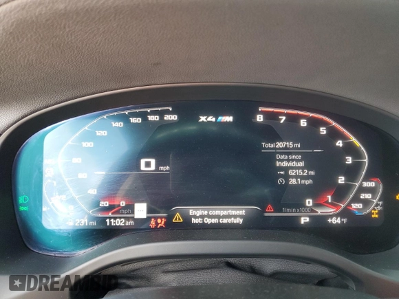 2022 BMW X4 M z VIN 5YM23EC01N9J82231, wystawiony jako Copart lot #43271695 z przebiegiem 20 715 mil mil oraz Szkody całkowita. Historia ofert i sprzedaży dostępna na DreamBid. Obrazek 9.