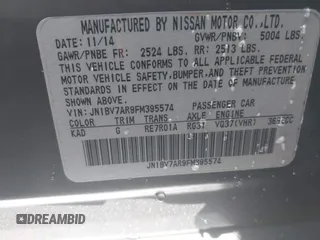 2015 Infiniti Q50 Premium z VIN JN1BV7AR9FM395574, wystawiony jako IAAI lot #40607119 z przebiegiem Nie podano mil oraz . Historia ofert i sprzedaży dostępna na DreamBid. Obrazek 9.
