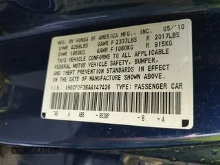 2010 Honda Accord LX with VIN 1HGCP2F36AA147426, listed as a IAAI auction lot 42469425 with Not provided miles and . Bid and sale history available at DreamBid. Image 9.
