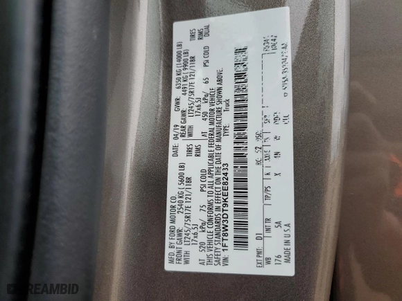 2019 Ford Super Duty F-350 DRW XL with VIN 1FT8W3DT9KEE82433, listed as a Copart auction lot 47578635 with 51,123 mi miles and Salvage Title. Bid and sale history available at carsss.com. Image 13.
