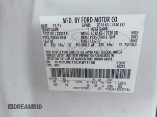 2012 Ford Escape Limited with VIN 1FMCU0E7XCKB71186, listed as a IAAI auction lot 41660455 with 160,863 mi miles. Bid and sale history available at carsss.com. Image 9.