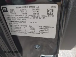 2012 GMC Acadia SLT2 with VIN 1GKKRSED9CJ334780, listed as a IAAI auction lot 42354952 with 145,273 mi miles and . Bid and sale history available at DreamBid. Image 9.
