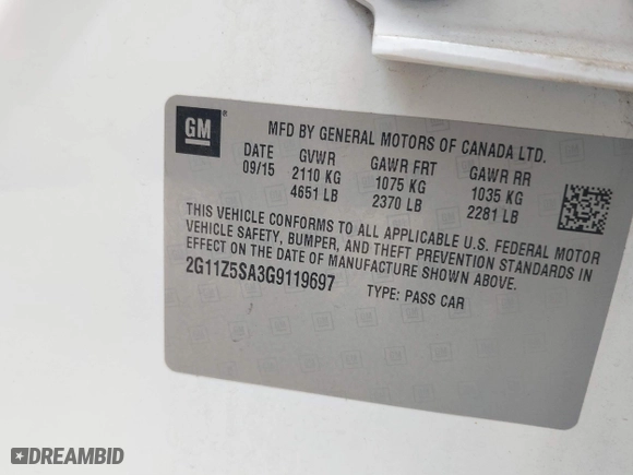 2016 Chevrolet Impala LS with VIN 2G11Z5SA3G9119697, listed as a IAAI auction lot 41688523 with 196,790 mi miles. Bid and sale history available at carsss.com. Image 9.