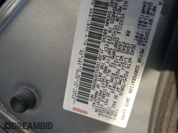 2001 Lexus RX 300 with VIN JTJGF10U310095982, listed as a Copart auction lot 85820124 with 176,883 mi miles and Salvage Title. Bid and sale history available at DreamBid. Image 14.