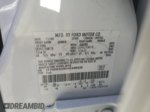 2010 Ford F-350 XL with VIN 1FTWW3DR6AEA96529, listed as a Copart auction lot 75773224 with 183,456 mi miles and Clean title. Bid and sale history available at DreamBid. Image 12.
