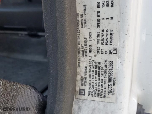 2006 Chevrolet Colorado LS with VIN 1GCCS198268310263, listed as a Copart auction lot 43169615 with 261,488 mi miles and Salvage Title. Bid and sale history available at carsss.com. Image 12.