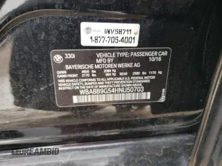 2017 BMW 3 Series 330i z VIN WBA8B9G54HNU50703, wystawiony jako Copart lot #54169295 z przebiegiem 107 729 mil mil oraz Szkoda całkowita • Salvage title. Historia ofert i sprzedaży dostępna na DreamBid. Obrazek 12.