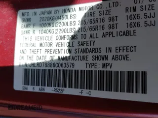 2006 Honda CR-V EX with VIN JHLRD78886C063579, listed as a IAAI auction lot 41977941 with 231,510 mi miles and . Bid and sale history available at carsss.com. Image 9.