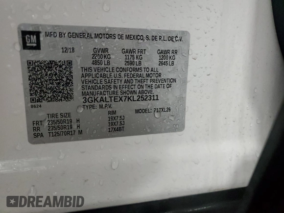 2019 GMC Terrain SLE with VIN 3GKALTEX7KL252311, listed as a Copart auction lot 88481225 with 94,440 mi miles and Salvage Title. Bid and sale history available at carsss.com. Image 14.