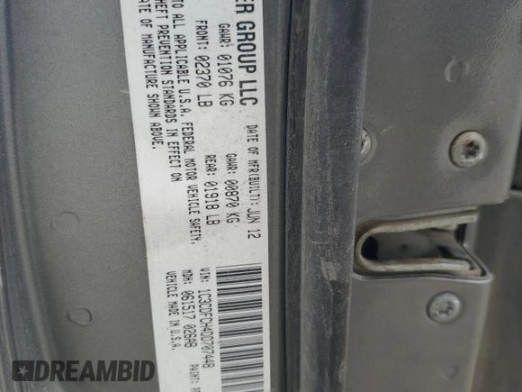 2013 Dodge Dart Limited with VIN 1C3CDFCH4DD707448, listed as a Copart auction lot 79807554 with Not provided miles and Clean title. Bid and sale history available at DreamBid. Image 12.