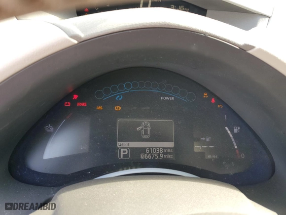 2012 Nissan LEAF SL with VIN JN1AZ0CP9CT020398, listed as a Copart auction lot 50673605 with 61,038 mi miles and Salvage Title. Bid and sale history available at carsss.com. Image 9.