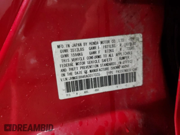 2010 Honda Fit Sport with VIN JHMGE8H46AC017339, listed as a Copart auction lot 50217895 with 102,821 mi miles and Salvage Title. Bid and sale history available at carsss.com. Image 12.