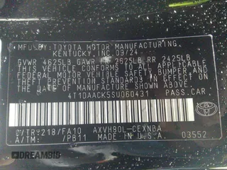 2025 Toyota Camry LE with VIN 4T1DAACK5SU060431, listed as a IAAI auction lot 41552223 with 2,490 mi miles and . Bid and sale history available at DreamBid. Image 9.