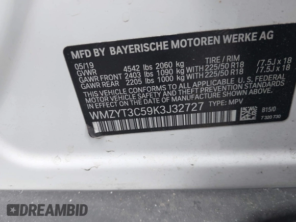 2019 MINI Countryman Cooper S with VIN WMZYT3C59K3J32727, listed as a IAAI auction lot 42328441 with Not provided miles and . Bid and sale history available at DreamBid. Image 9.