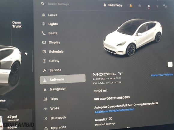 2023 Tesla Model Y Long Range with VIN 7SAYGDEE2PA050503, listed as a Copart auction lot 49387595 with 31,106 mi miles and Salvage Title. Bid and sale history available at carsss.com. Image 9.
