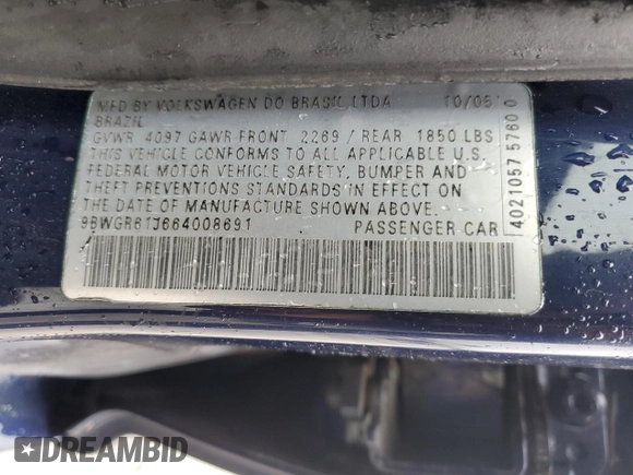 2006 Volkswagen Golf GLS z VIN 9BWGR61J664008691, wystawiony jako Copart lot #84523704 z przebiegiem 240 444 mil mil oraz Szkoda całkowita • Salvage title. Historia ofert i sprzedaży dostępna na DreamBid. Obrazek 14.
