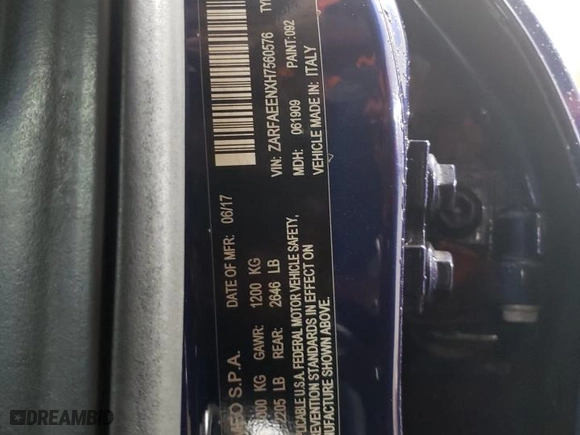 2017 Alfa Romeo Giulia Ti with VIN ZARFAEENXH7560576, listed as a Copart auction lot 87955065 with 95,768 mi miles and Salvage Title. Bid and sale history available at carsss.com. Image 12.