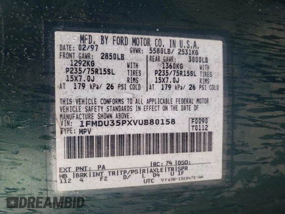 1997 Ford Explorer XLT с VIN 1FMDU35PXVUB80158, выставлен на аукционе Copart как лот 48444595 с пробегом 239 101 миль миль и Списание • Salvage title. История ставок и продаж доступна на DreamBid. Изображение 14.