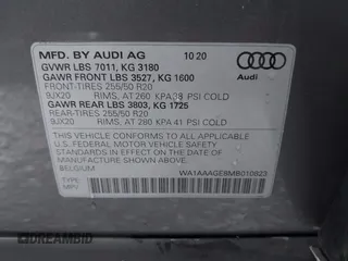 2021 Audi e-tron Premium with VIN WA1AAAGE8MB010823, listed as a IAAI auction lot 41254590 with 21,171 mi miles. Bid and sale history available at carsss.com. Image 9.