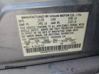 2007 Nissan Maxima 3.5 SL with VIN 1N4BA41E27C839170, listed as a Copart auction lot 48003525 with 0 mi miles and Salvage Title. Bid and sale history available at carsss.com. Image 13.