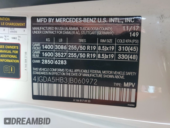 2018 Mercedes-Benz GLE 350 with VIN 4JGDA5HB3JB060972, listed as a Copart auction lot 54412195 with 69,471 mi miles and Salvage title. Bid and sale history available at DreamBid. Image 13.