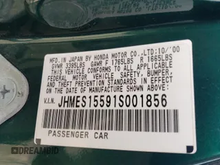 2001 Honda Civic LX with VIN JHMES15591S001856, listed as a Copart auction lot 45950495 with 98,466 mi miles and Salvage Title. Bid and sale history available at carsss.com. Image 12.