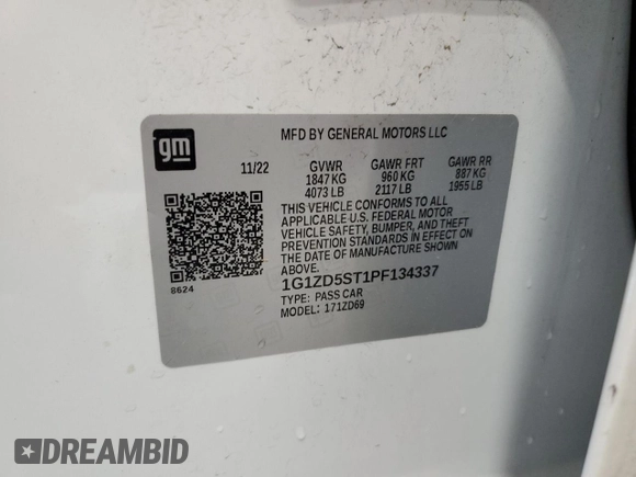 2023 Chevrolet Malibu LT with VIN 1G1ZD5ST1PF134337, listed as a Copart auction lot 54630125 with 53,586 mi miles and Clean Title. Bid and sale history available at DreamBid. Image 13.