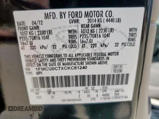 2012 Ford Escape XLS with VIN 1FMCU0C7XCKC81240, listed as a Copart auction lot 60207255 with 82,443 mi miles and Salvage title. Bid and sale history available at DreamBid. Image 13.