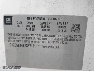 2011 Chevrolet Malibu LT w/2LT with VIN 1G1ZD5E14BF367101, listed as a IAAI auction lot 41640769 with NaN miles. Bid and sale history available at carsss.com. Image 9.