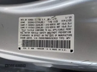 2005 Honda CR-V EX with VIN SHSRD788X5U323021, listed as a IAAI auction lot 42034641 with 154,206 mi miles. Bid and sale history available at carsss.com. Image 9.