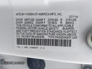 2020 Acura TLX with VIN 19UUB1F39LA003045, listed as a IAAI auction lot 41508499 with 83,326 mi miles. Bid and sale history available at carsss.com. Image 9.