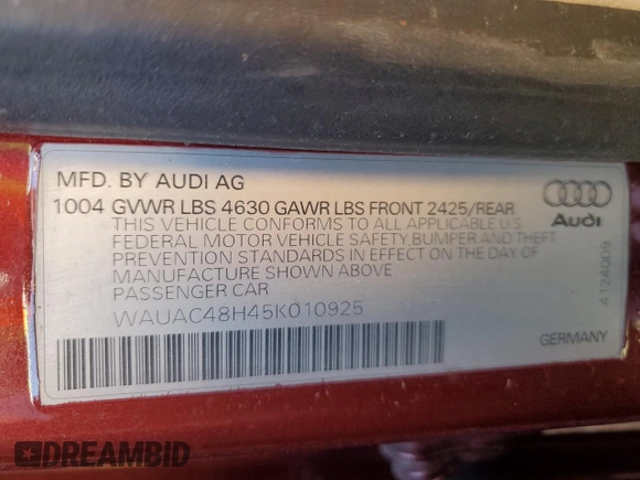 2005 Audi A4 1.8T z VIN WAUAC48H45K010925, wystawiony jako Copart lot #42209355 z przebiegiem 124 129 mil mil oraz Szkoda całkowita • Salvage title. Historia ofert i sprzedaży dostępna na DreamBid. Obrazek 12.