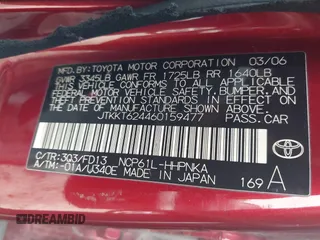 2006 Scion xA z VIN JTKKT624460159477, wystawiony jako IAAI lot #42314855 z przebiegiem 234 611 mil mil oraz . Historia ofert i sprzedaży dostępna na DreamBid. Obrazek 9.