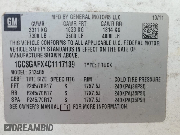 2012 Chevrolet Express Cargo с VIN 1GCSGAFX4C1117139, выставлен на аукционе Copart как лот 55267815 с пробегом 267 783 миль миль и Списание • Salvage title. История ставок и продаж доступна на DreamBid. Изображение 13.