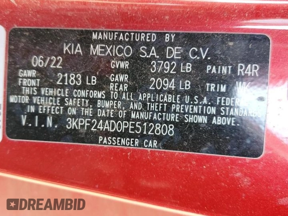 2023 Kia Forte LXS with VIN 3KPF24AD0PE512808, listed as a Copart auction lot 48218595 with 103,181 mi miles and Salvage Title. Bid and sale history available at carsss.com. Image 14.