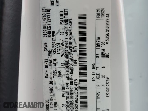 2013 Ford Escape SE z VIN 1FMCU9GX9DUC38478, wystawiony jako Copart lot #51266685 z przebiegiem 102 713 mil mil oraz Szkoda całkowita • Salvage title. Historia ofert i sprzedaży dostępna na DreamBid. Obrazek 15.