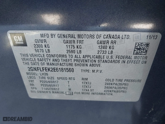 2014 Chevrolet Equinox LT with VIN 2GNFLFEK2E6181560, listed as a IAAI auction lot 41796153 with 113,483 mi miles. Bid and sale history available at carsss.com. Image 9.