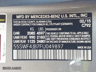 2015 Mercedes-Benz C-Class C 300 with VIN 55SWF4JB7FU049897, listed as a IAAI auction lot 41795671 with 137,194 mi miles. Bid and sale history available at carsss.com. Image 9.