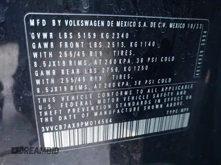 2023 Volkswagen Tiguan SE R-Line Black с VIN 3VVCB7AX9PM014564, выставлен на аукционе IAAI как лот 41993740 с пробегом Не указан миль и . История ставок и продаж доступна на DreamBid. Изображение 9.
