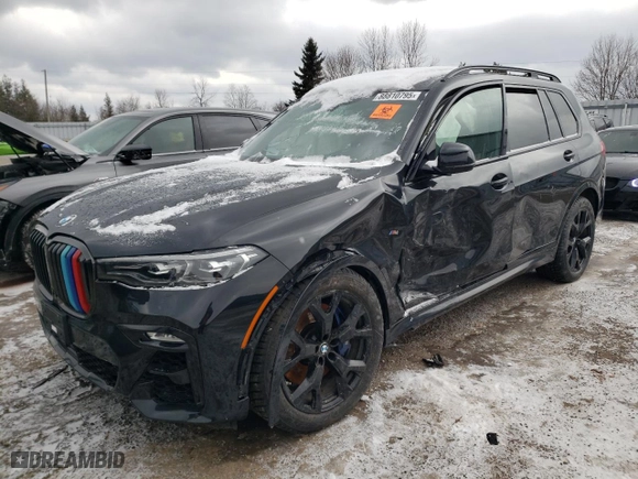 2022 BMW X7 M50i with VIN 5UXCX6C01N9M53973, listed as a Copart auction lot 88810795 with 0 mi miles and Salvage Title. Bid and sale history available at carsss.com. Image 1.