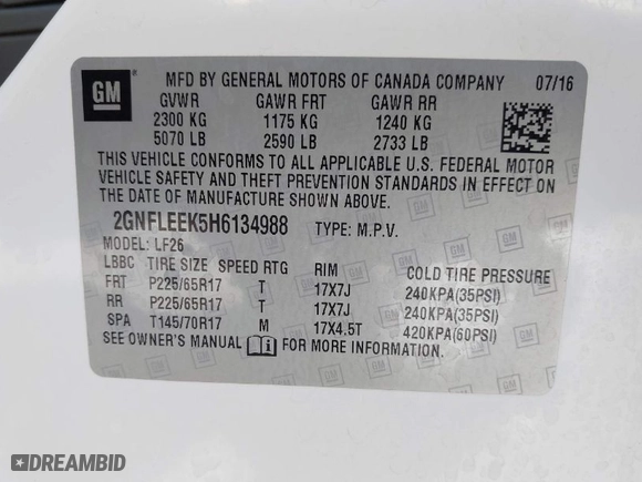 2017 Chevrolet Equinox LS with VIN 2GNFLEEK5H6134988, listed as a IAAI auction lot 41998031 with 57,167 mi miles. Bid and sale history available at carsss.com. Image 9.
