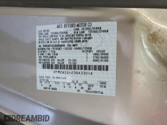 2003 Ford Windstar LX z VIN 2FMZA51423BA33048, wystawiony jako Copart lot #73987964 z przebiegiem 121 411 mil mil oraz Szkoda całkowita • Salvage title. Historia ofert i sprzedaży dostępna na DreamBid. Obrazek 13.