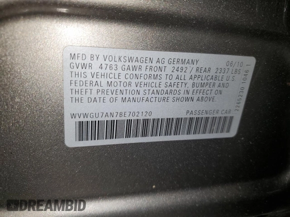 2011 Volkswagen CC Executive 4Motion with VIN WVWGU7AN7BE702120, listed as a Copart auction lot 78808094 with 123,030 mi miles and Salvage Title. Bid and sale history available at carsss.com. Image 14.