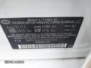 2013 Hyundai Sonata Limited z VIN 5NPEC4AC9DH802858, wystawiony jako IAAI lot #42531348 z przebiegiem 274 621 mil mil oraz . Historia ofert i sprzedaży dostępna na DreamBid. Obrazek 9.
