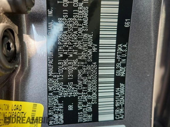 2011 Toyota Sienna XLE with VIN 5TDDK3DC6BS026264, listed as a Copart auction lot 60548865 with 147,516 mi miles and Salvage title. Bid and sale history available at DreamBid. Image 13.