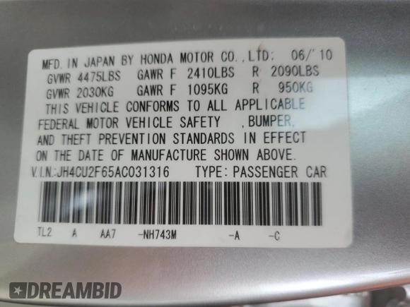 2010 Acura TSX with VIN JH4CU2F65AC031316, listed as a Copart auction lot 54051485 with 177,102 mi miles and Salvage Title. Bid and sale history available at carsss.com. Image 13.